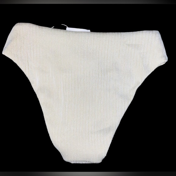 NWT Andie Swim The 90’s High Waist Bikini Bottom White and Gold Ribbed Size Med - Picture 2 of 8